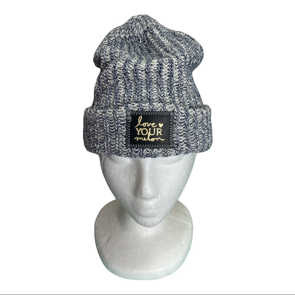 Love Your Melon Blue and White Chunky Knit Cuffed Beanie  [249]
